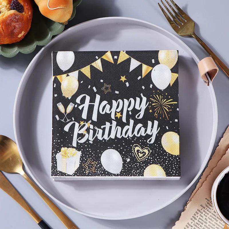 20Pcs/pack 33x33cm Happy Birthday Theme Paper Disposable Tableware Napkin Tissues DIY Party Decoration