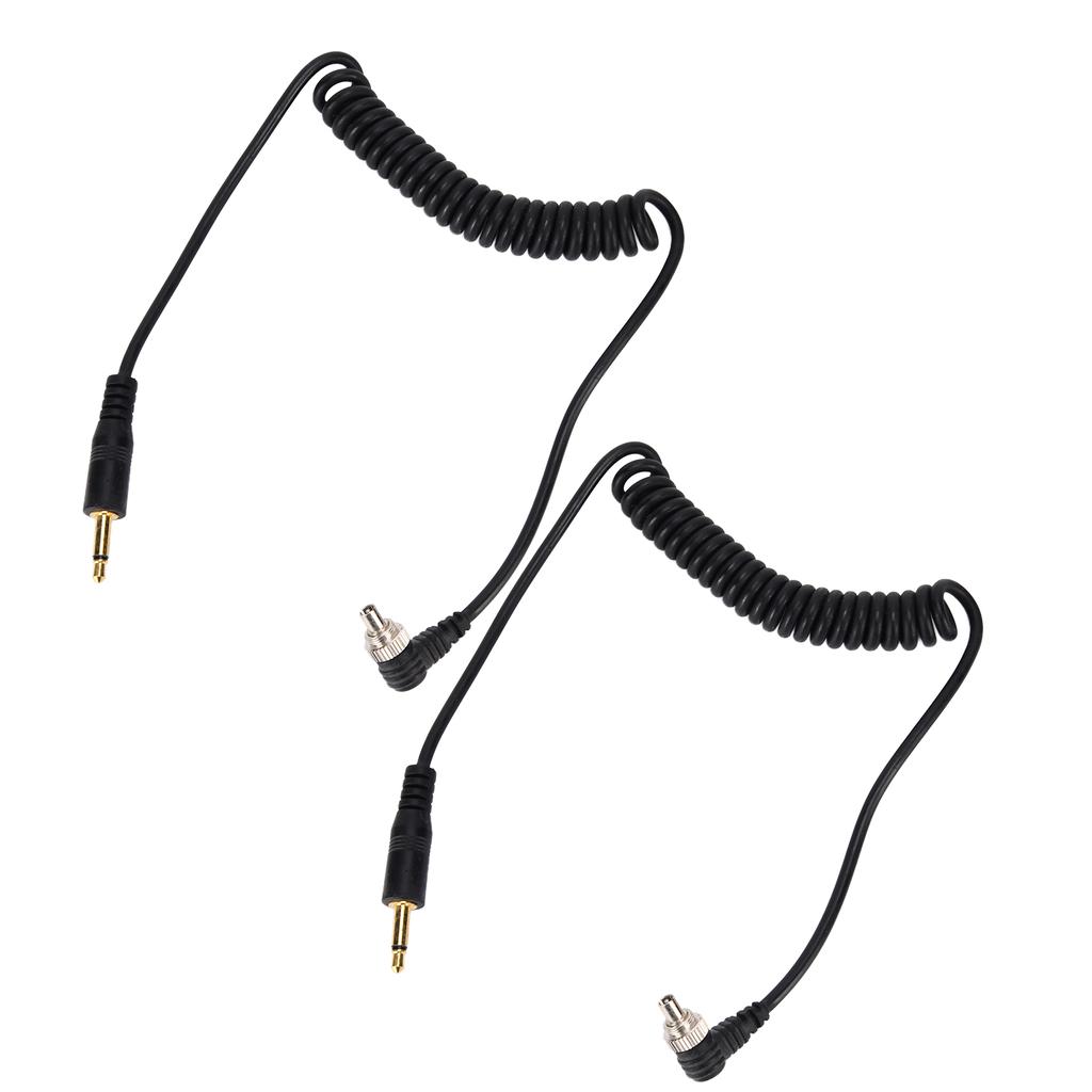 2pcs Universal 3.5mm To Male Flash PC Sync Cable Coiled Cord with Screw Lock for Digital Cameras