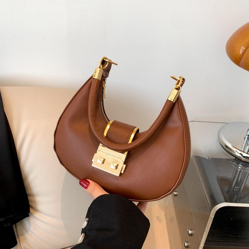 Underarm Bag Women'S Handbag Fashion Shoulder Bag Textured Hardware Underarm Bag Crescent Bag Tide