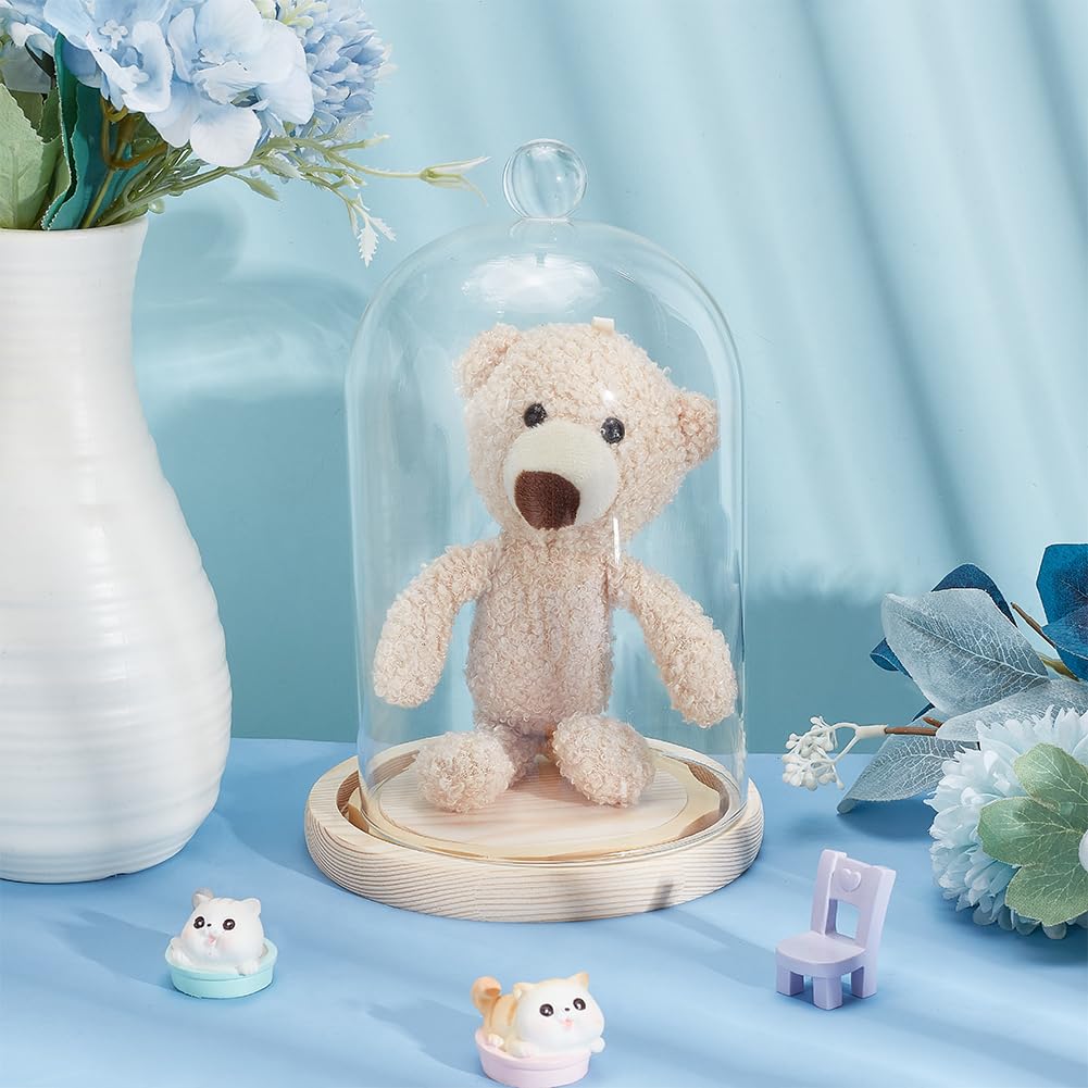 BENECREAT Eternal Flower Glass Dome Cover, 217mm Tall, Cloche, Micro Landscape with Wooden Base, DIY Decorative Display Case, Beige