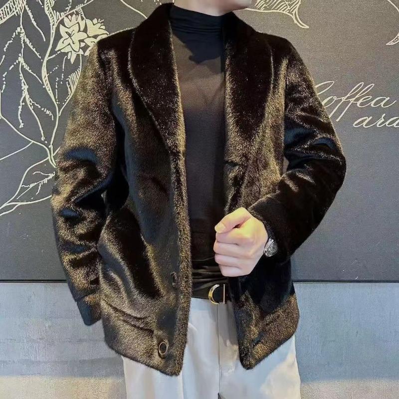 Mens Brown Faux Fur Lapel Button