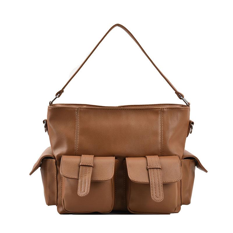 Women's shoulder bag 2025 winter new texture large capacity messenger bag double pocket armpit bag