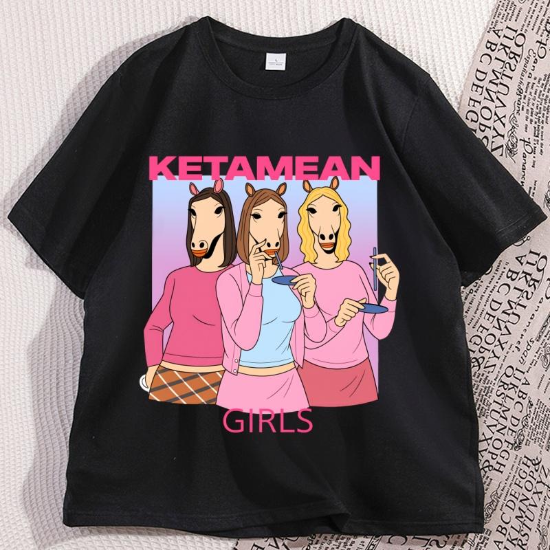 Camiseta para Niñas Ketamean Casual de Algodón Manga Corta Camiseta Divertida Humor Tendencia Holgada Cuello Redondo Tops Ropa Oversize Camisetas