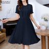ZANZEA Women Casual Round Neck Summer Short Sleeve Dress