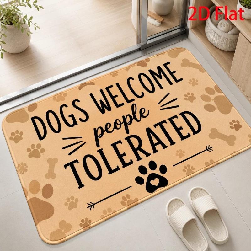 Dog Paw Bone Pattern Welcome?themed Front?door Doormat, Funny Letter?printed Household Floor Rug, Cute Pet?style Decor Mat