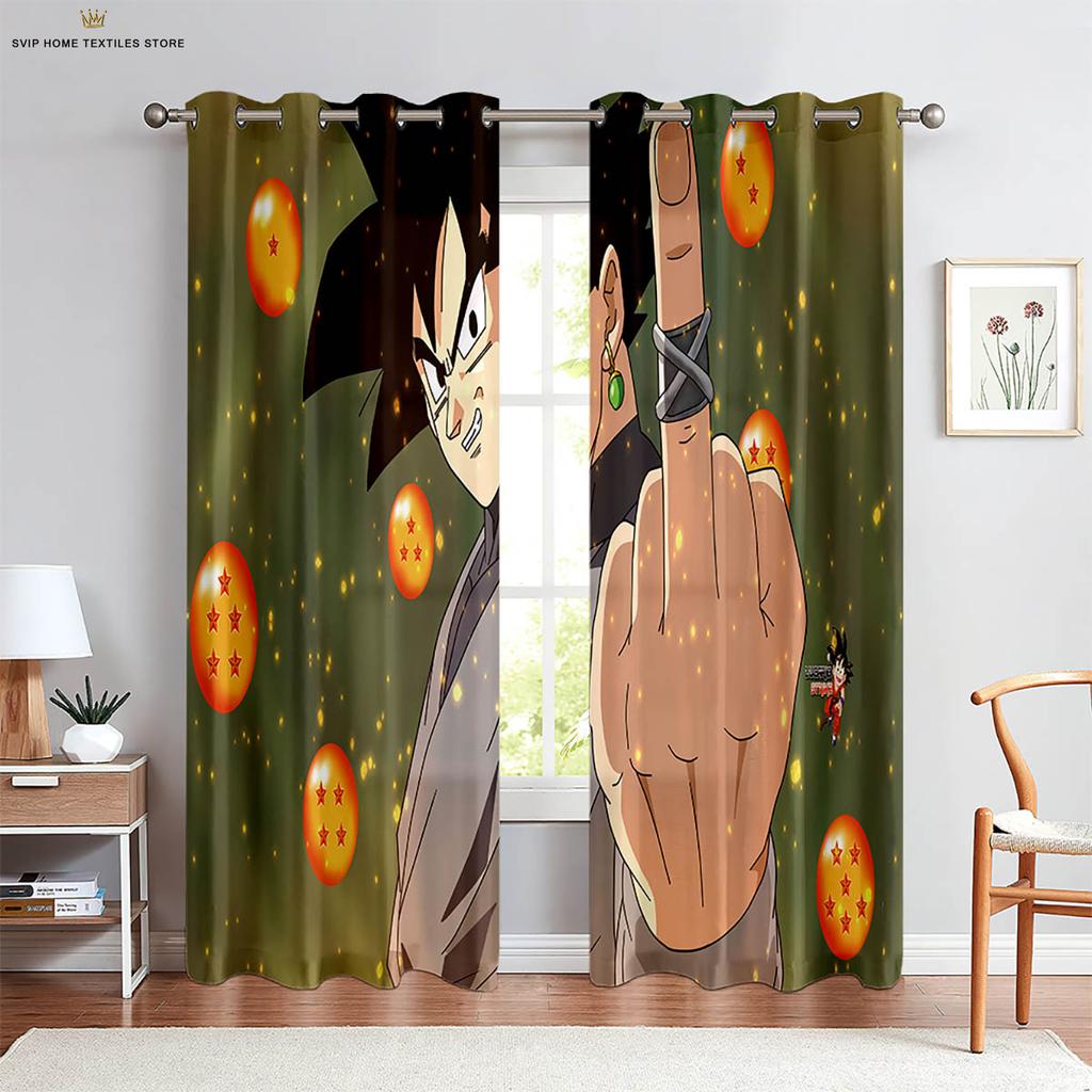 Cartoon Printed Curtains for Children's Room and Dormitory Decoration, Hot-Blooded Japanese Comic, 2-Piece Set