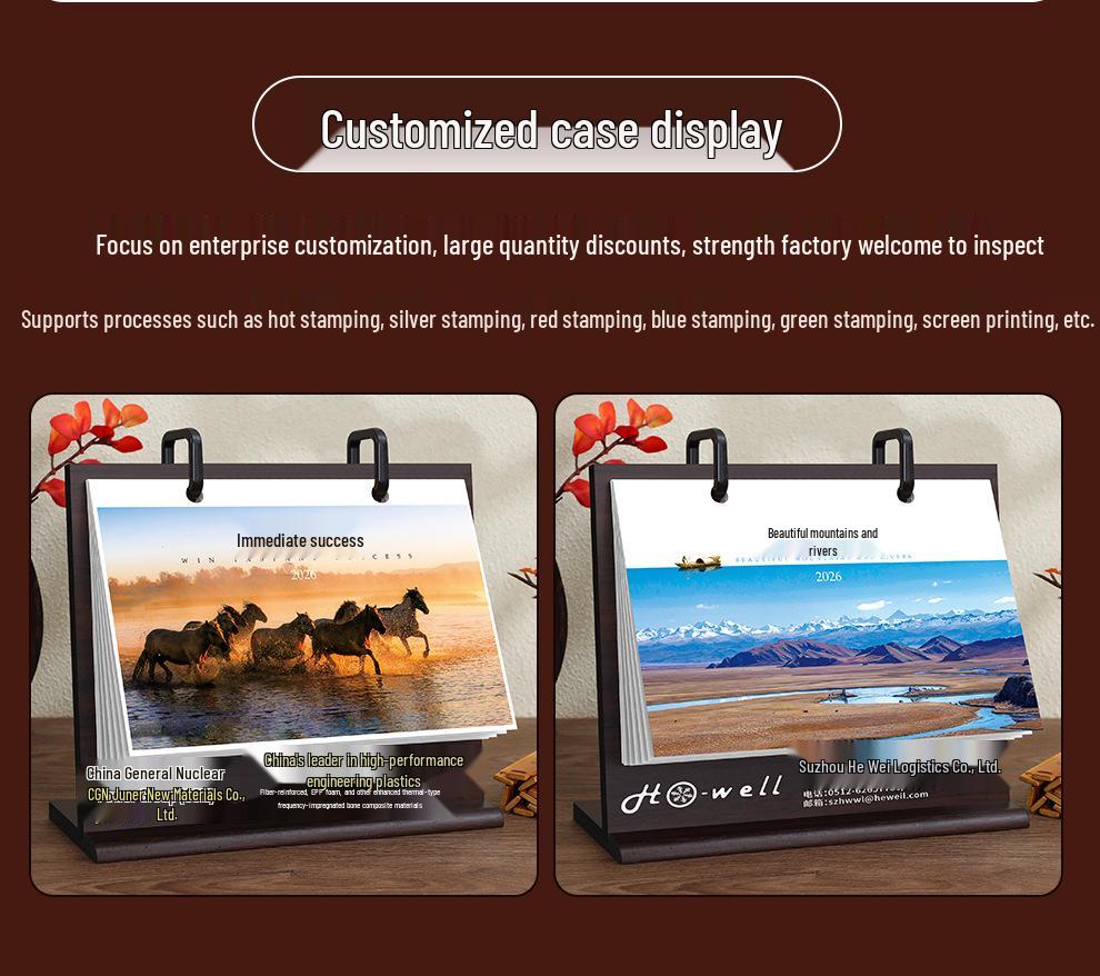 Customizable Solid Wood Desk Calendar 2026 - Office Desktop Ornament