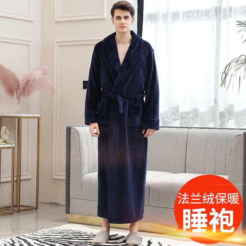 Autumn And Winter Thickened Cotton Towel Material Bathrobe Women'S Long Couple Warm Nightgown Men'S Large Size Pajamas Couple