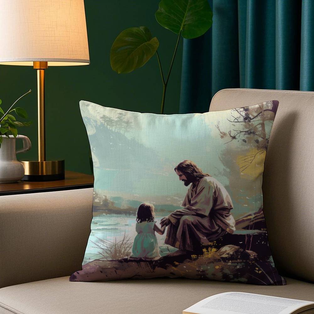 Jesus Christus Porträt Christliche Kunst Kissenbezug Kurzplüsch Druck Kissenbezug Quadratische Zierkissenbezüge Sofa Heimdeko