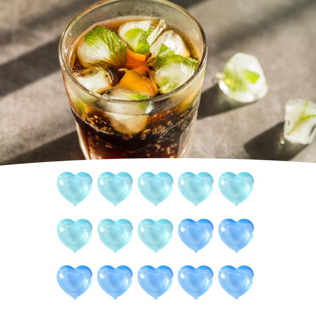 15PCS Reusable Ice Cube Cute Cartoon Heart Shaped Refreezable Washable Plastic Ice Cubes for Making Cold Drink Blue