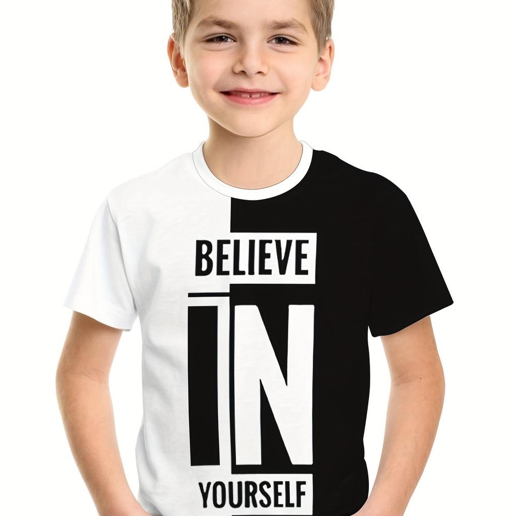 Kinderbekleidung Jungen T-Shirt Kurzarm Kinder T-Shirt 3D Buchstaben Print Lässig Rundhals Kinder Sommerkleidung Jungen Kleidung Oberteile