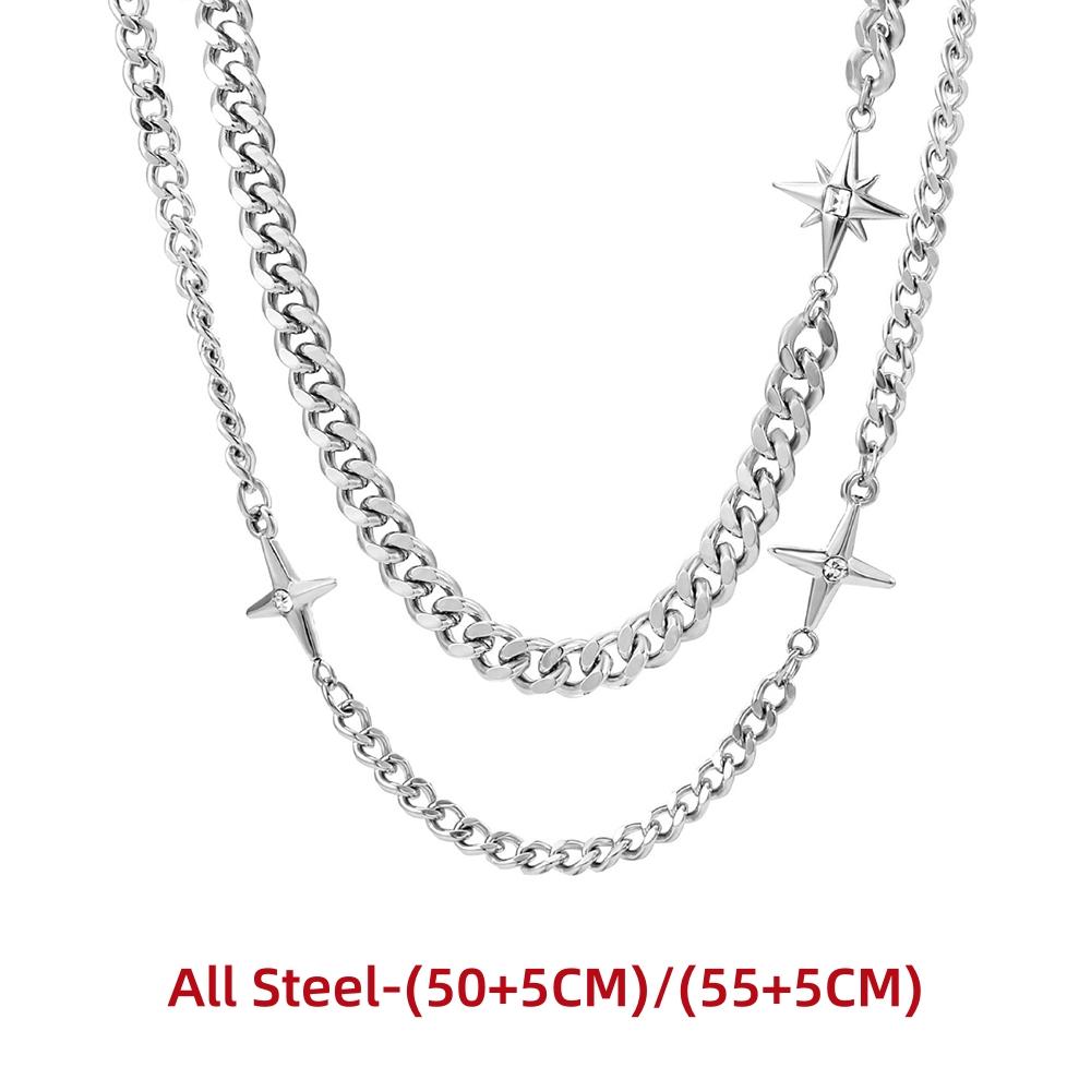 Hip Hop Double-layer Star Cross Necklace For Man Woman Titanium Steel Clavicle Chain Choker Punk Male Accessories