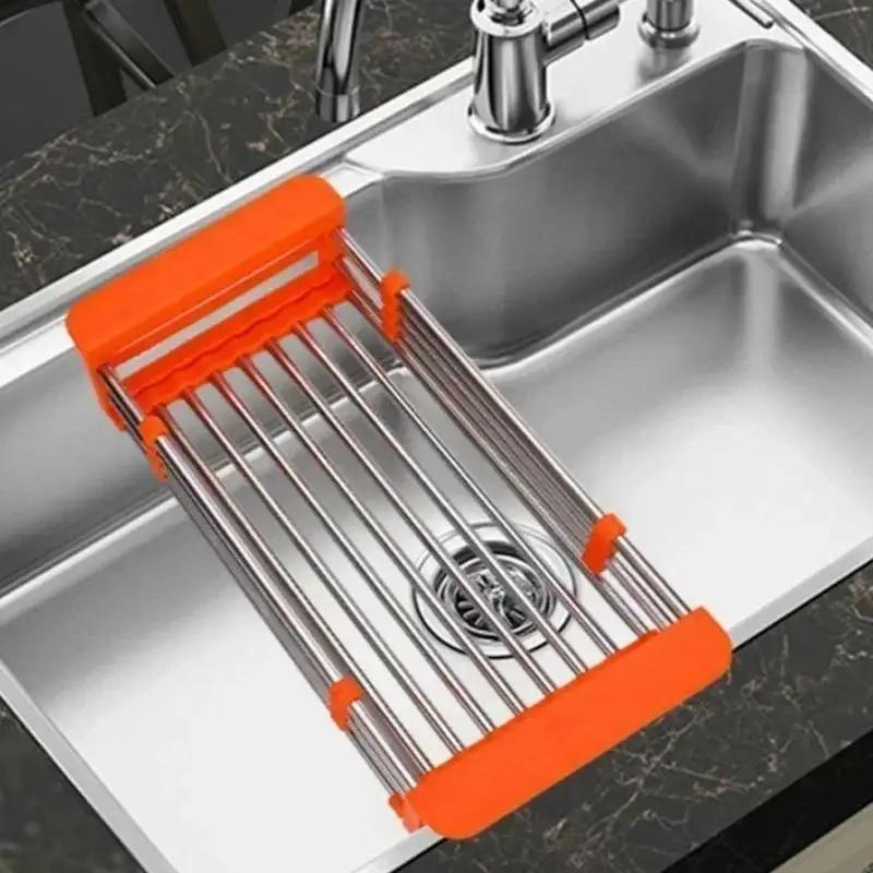 Kitchen Stainless Steel Adjustable Sink Dish Drainers Drain Basket Home Organizer Telescopic Sink Storage Rack Dish Drying Racks