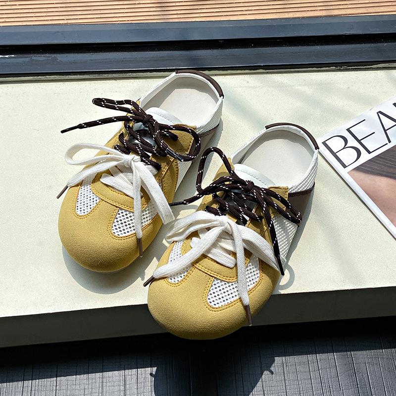 2025 Spring and Summer New Soft-soled Half-slippers Women's Mesh Breathable Bag Head Slippers Mandarin Duck Shoelaces Heel-free German Training Shoes