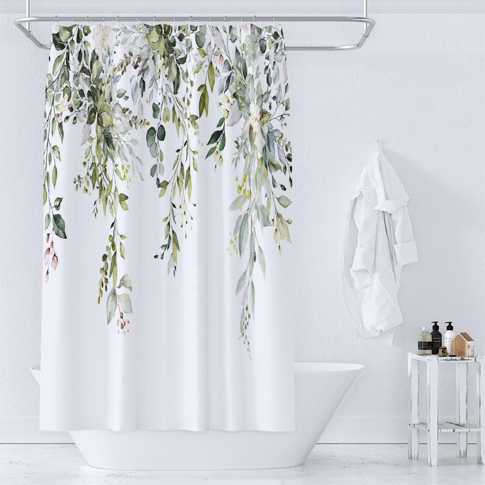 Green Plant Leaf Vines Floral Shower Curtain Print Nordic Minimalist Polyster Fabric Home Decor Bathroom Curtains With Hooks