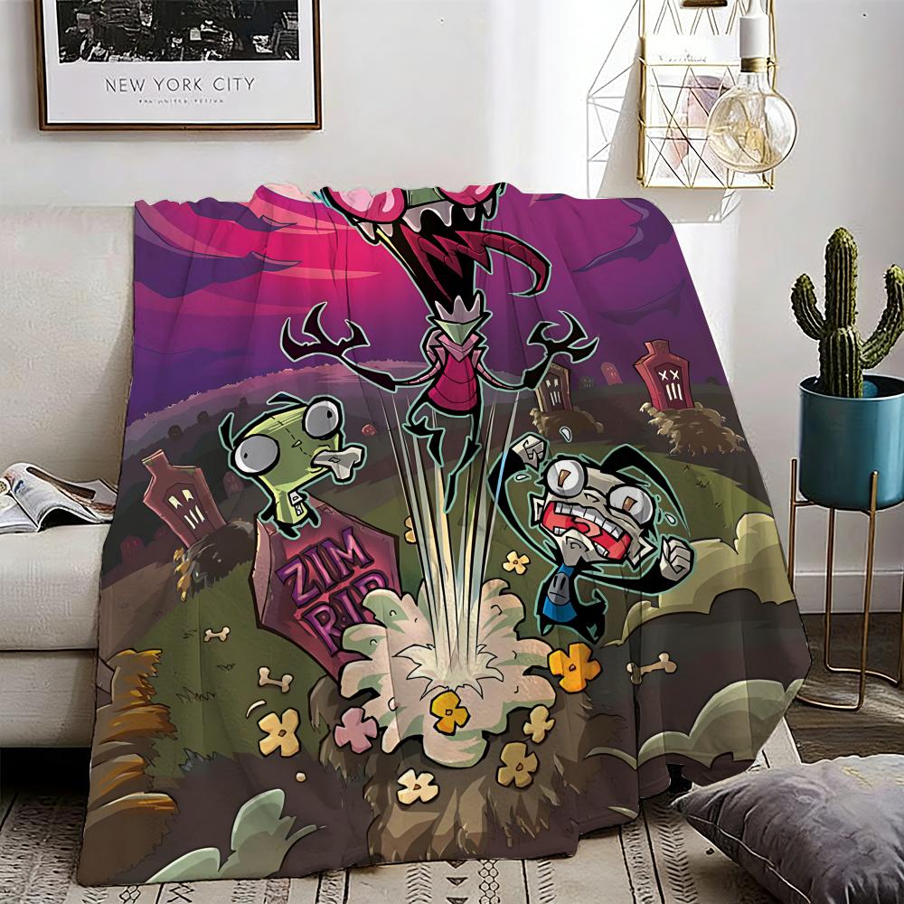 Cartoon I-Invader Zim Throw Lightweight 240g Flannel Blanket Soft Skin-friendly for Summer Cooling