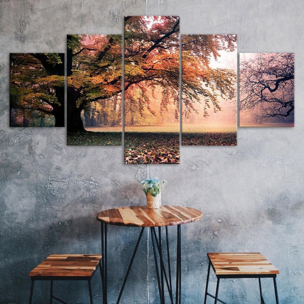 Autumn Forest Tree Majestic Scenery 5 Piece Canvas Wall Art Multi Panel Print Modern Poster Home Decor Picture Gift For Him For Her