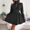Sexy High Waist Hollow Out Swing Dress for Women Solid Color Large Size Autumn Winter Fashion