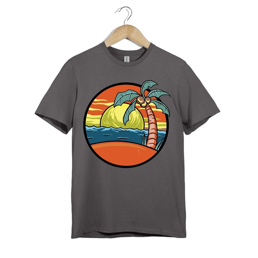 

Ретро-футболка с тропическим закатом на пляже – Пальма, Океан, Винтаж, Летняя, Унисекс M