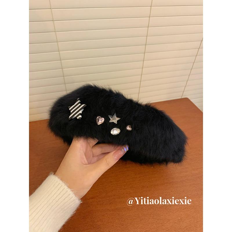 Star Beret Women's Autumn and Winter White Plush Big Head Painter's Octagonal Hat