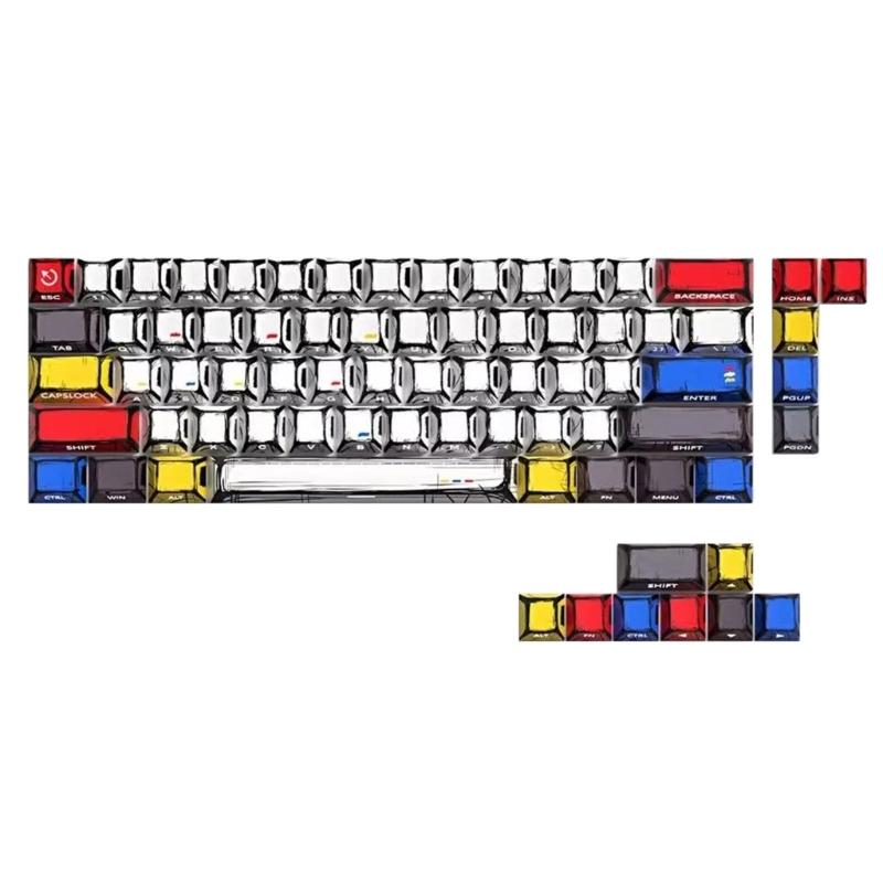 64/74Key Side Print Translucents Keycaps Comics Style Original Profile Sublimations Backlit Keycap for Mechanical Keyboards