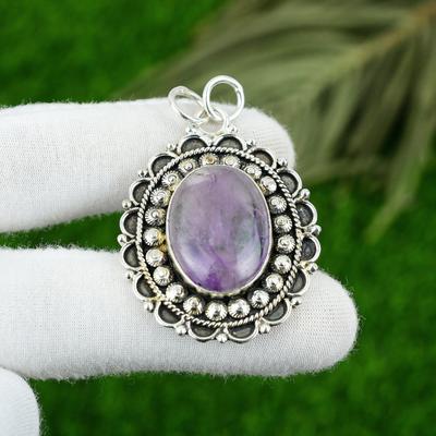 Oval Star Amethyst Gemstone Bezel Wedding Daughter Pendant 925 Sterling Silver
