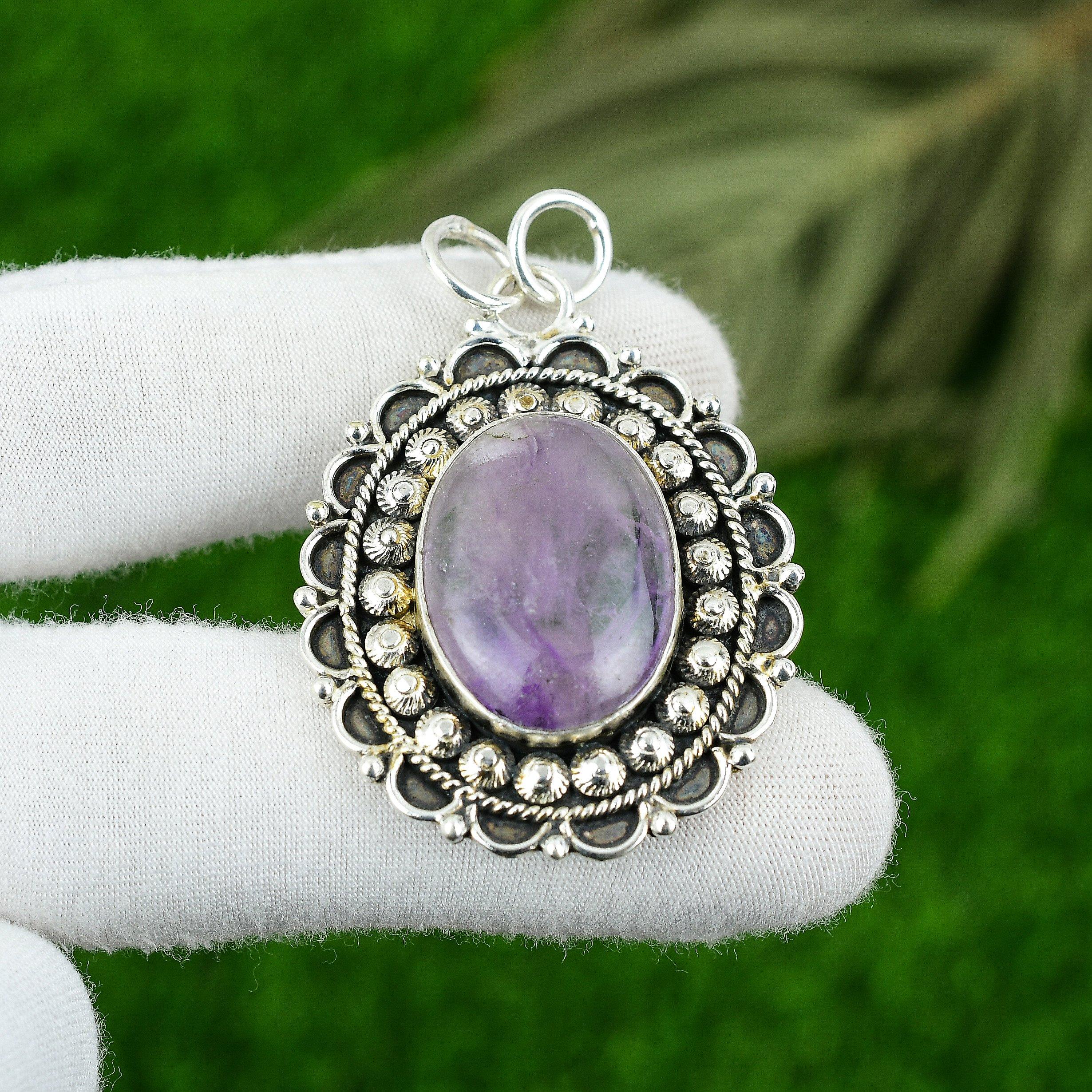 

Oval Star Amethyst Gemstone Bezel Wedding Daughter Pendant 925 Sterling Silver