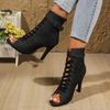 Fashion Summer Ladies Shoes 2025 Peep Toe Women's Sandals Fashion Belt Buckle Sandals Women Back Zip Lace-up Thin Heeled Sandals Boots