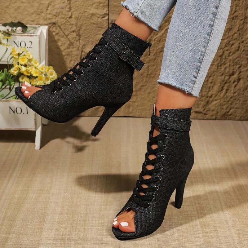 Women's Shoes 2025 New Peep Toe Women's Sandals Fashion Back Zipper Best Seller Plus Size Belt Buckle Lace-up Sandals Boots