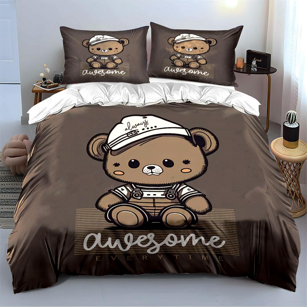 Cute Bear in Cap Design Bedding Duvet Cover Set Duvet Cover Pillowcases (1*Duvet Cover 2*Pillowcases, without duvet insert)