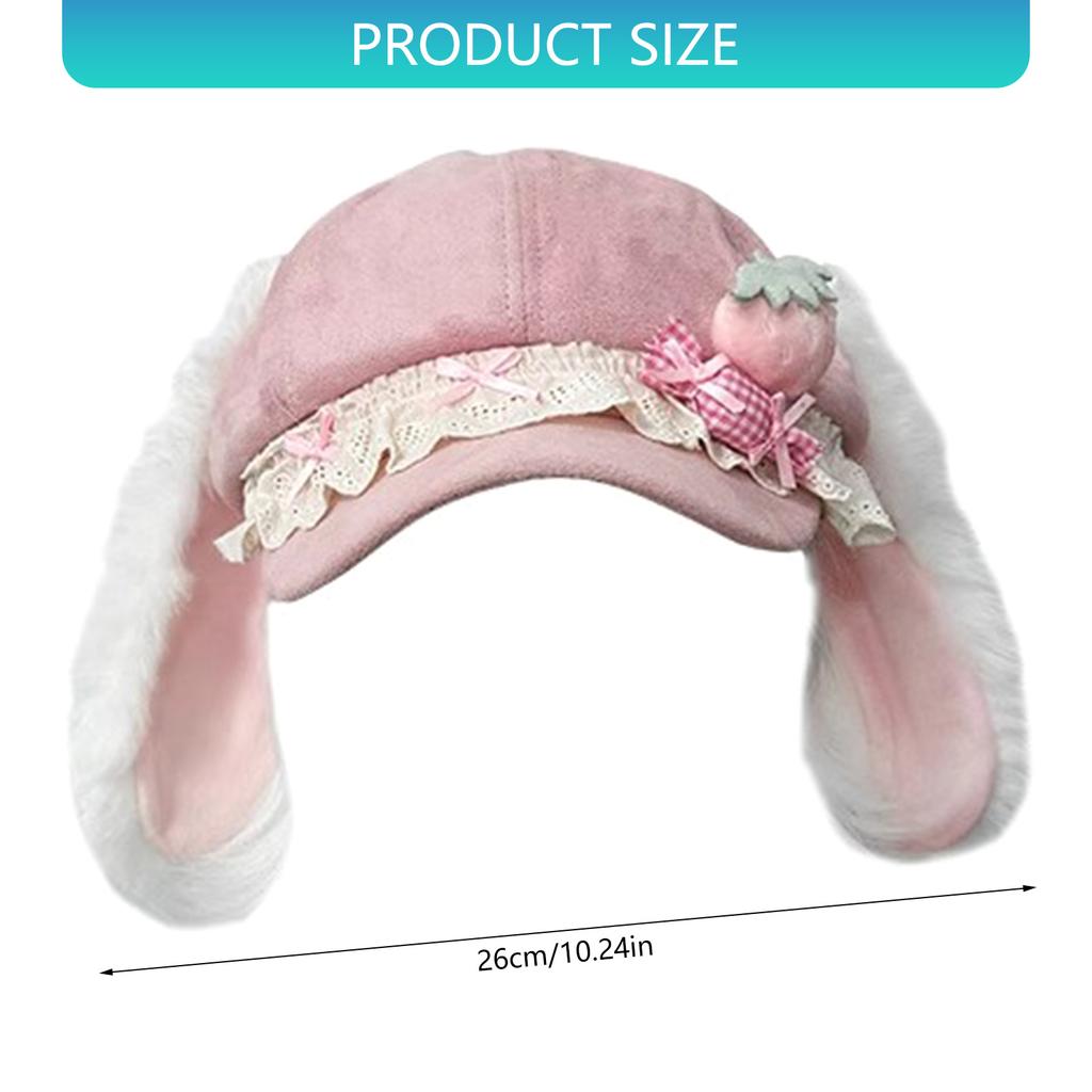 Elegante Berretto con Orecchie di Coniglio Design Fragola Costume Cosplay Copricapo per Donna Ragazza Festa di Compleanno Servizi Fotografici
