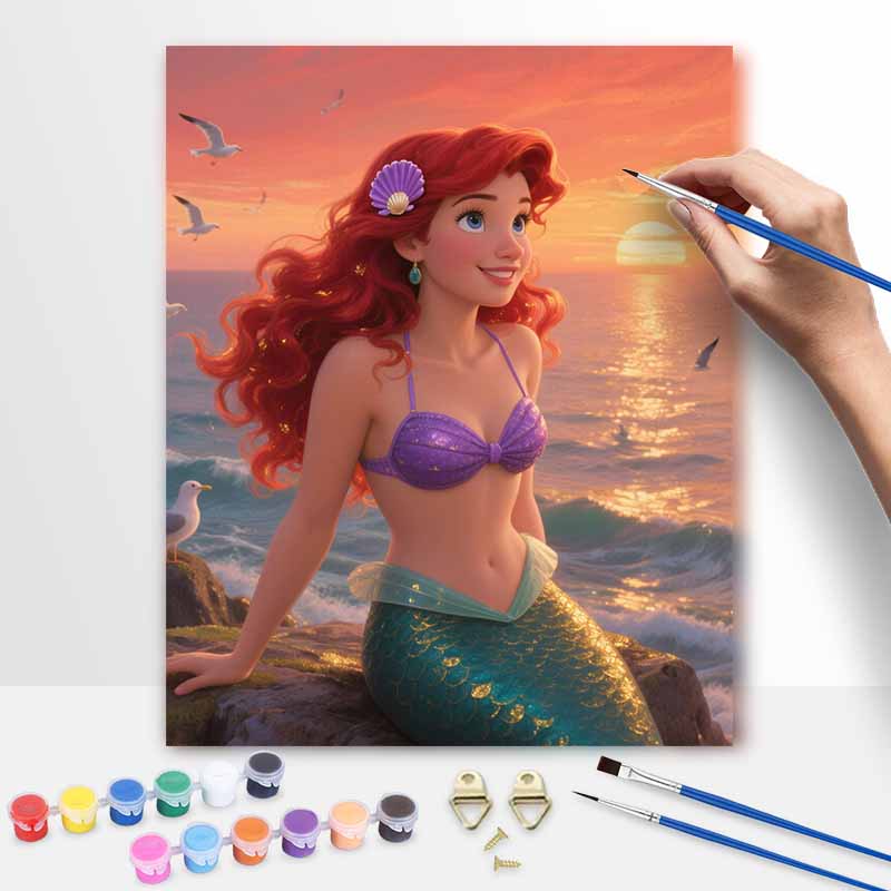 Disney The Little Mermaid Ariel Sunset Ocean Paint by Numbers Painting Art Kit Home Decor Gift 20x30cm