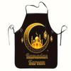 A Golden Moon Pattern, Unisex Printed Apron, Suitable for Chefs, Perfect for Kitchen Baking, Outdoor Barbecues, Painting, Garden