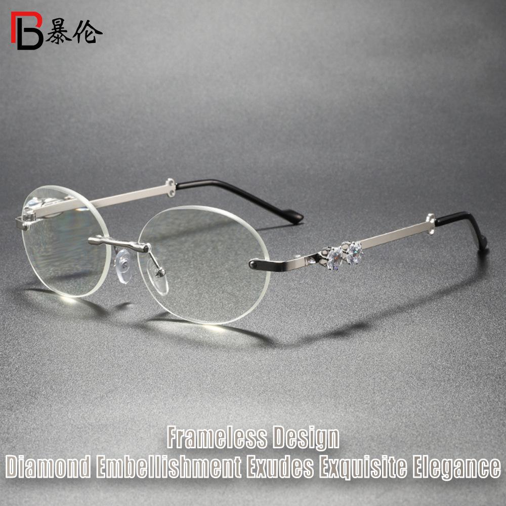 Retro versatile fashion elegant high definition diamond frameless reading glasses light and comfortable reading glasses for the elderly