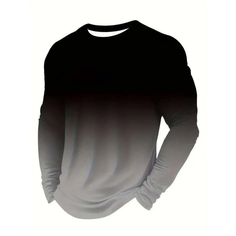 

Модная мужская футболка с круглым вырезом и длинным рукавом с 3D цифровой печатью и градиентным узором, повседневная, удобная для ношения на открытом воздухе 2XL серый