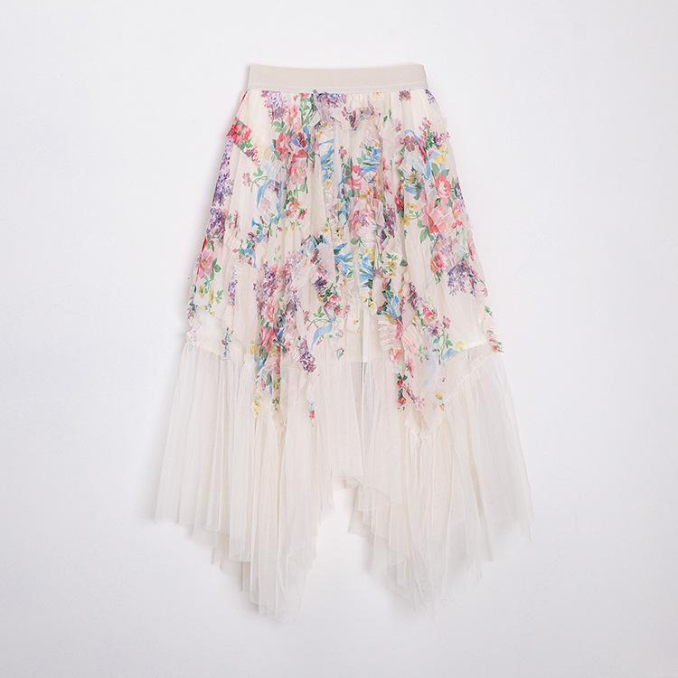 

French-Inspired Floral Mesh A-Line Midi Skirt - Women s Versatile Early Autumn Style One Size абрикосовий