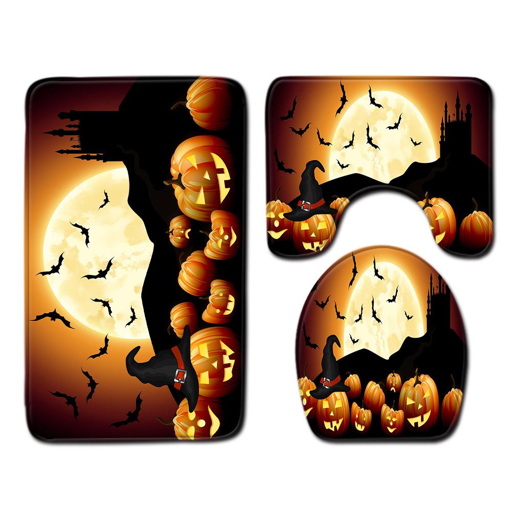 Halloween Shower Curtain Floor Mat Combination Four-Piece Set Bathroom Toilet Carpet Door Mat