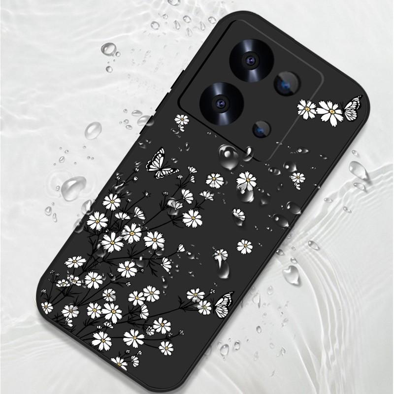 Flower Butterfly Print Myk Slim Case For Xiaomi 13T Poco X6 F6 X5 Redmi Note 13 12 11 Pro 10 Lens Beskyttelse Støtsikker Silikon lanyard telefondeksel