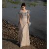 One-word Shoulder French Banquet Evening Dress Women's 1011 New Summer Girlfriend Bridesmaid Engagement Toast Dress Bridal Dress