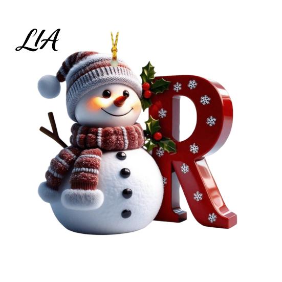 Custom Christmas Tree Decorations 2D Snowman Ornaments, Personalized Letter Ornaments for Tree, Initial Ornament, Ornament DIY Hanging Xmas