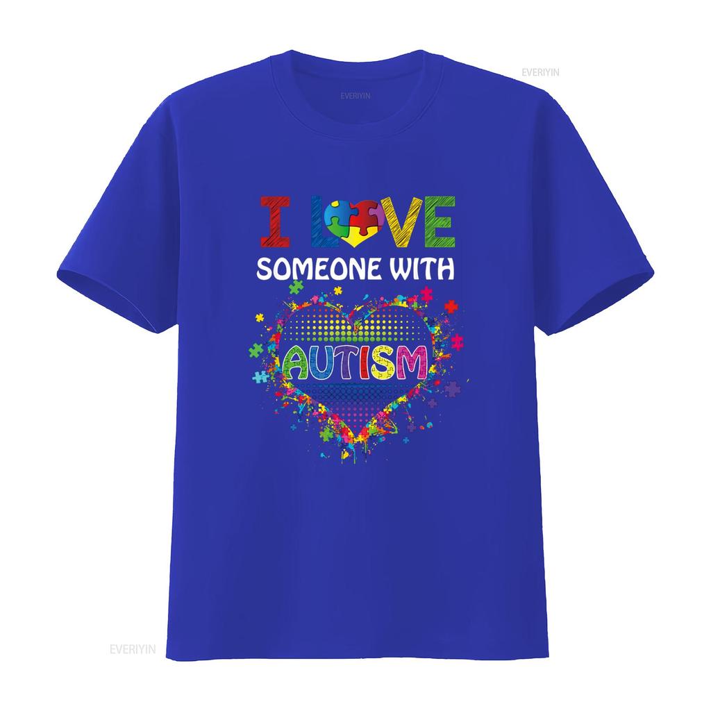 Autism Awareness T Shirt Mom I Love Someone with Vintage Washed Stylish Casual Versatile Stretched Homme Fashion Graphic