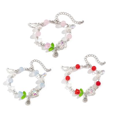Elegant Tassels Flower Bracelet Faux Pearls Beaded Handchain Comfortable Wear Wristchain Accessory for Women and Girls