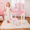 Kinderplay Green coiffeuse en bois pour enfant 105,5 cm avec tabouret, miroirs plexi, stickers et tatouages (GS3300)
