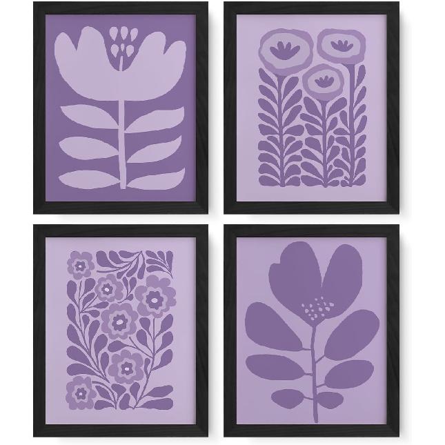 JXREQ Vinatge Boho Abstract Matisse Floral Wall Art, Mid Century Modern Abstract Black and Beige Floral Wall Decor for Home Kitchen Bedroom Bathroom