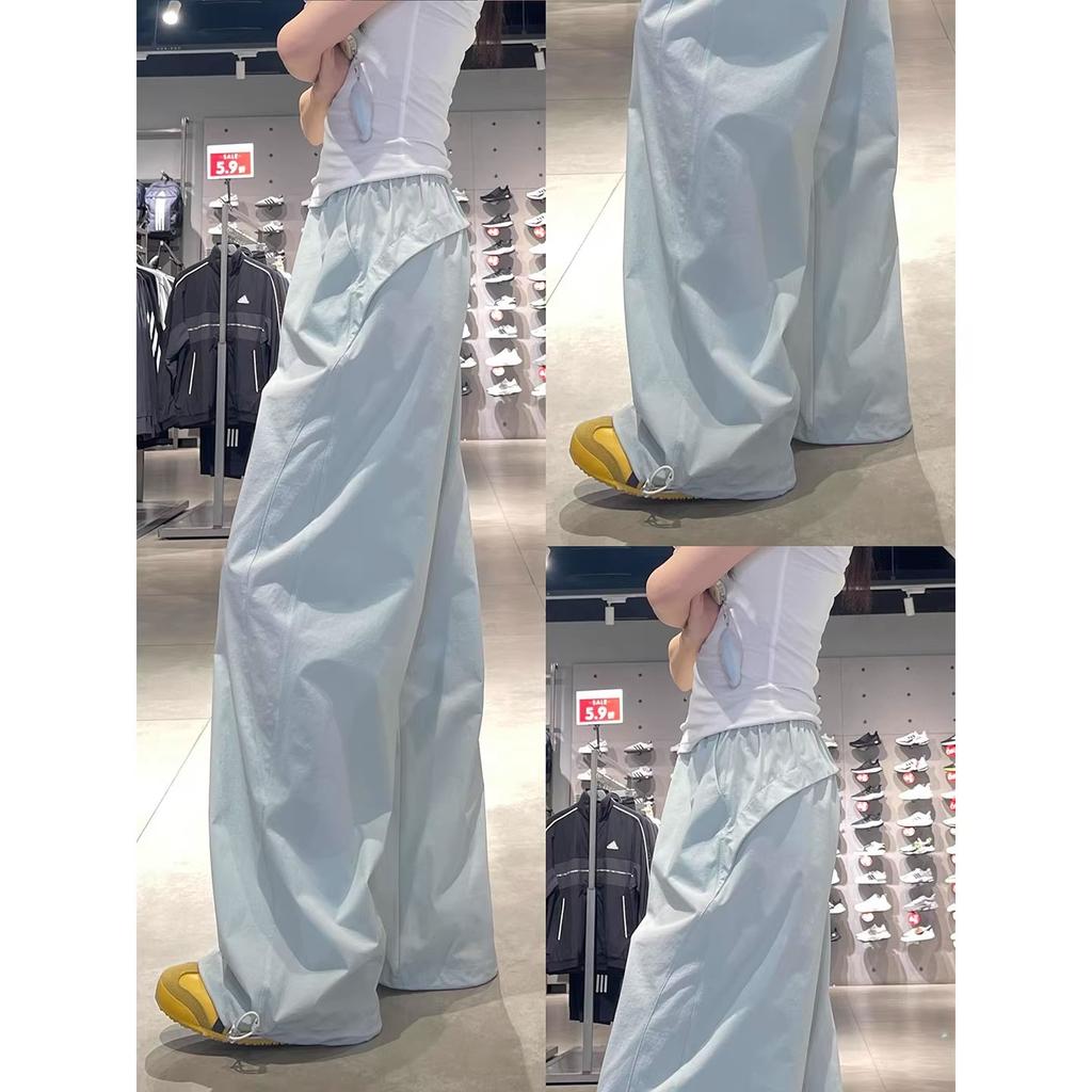 Women's High Waist Cargo Pants Wide Leg Pants Loose Fit Japanese Casual Solid Nylon Quick Dry Three Length Sports Trousers