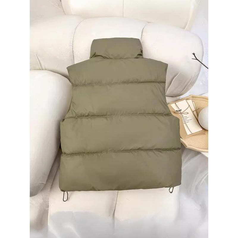 Down Cotton Clothes Vest Women's Autumn and Winter New Korean Version Loose Cotton Vest Stand Collar Solid Color Cotton Vest Jacket