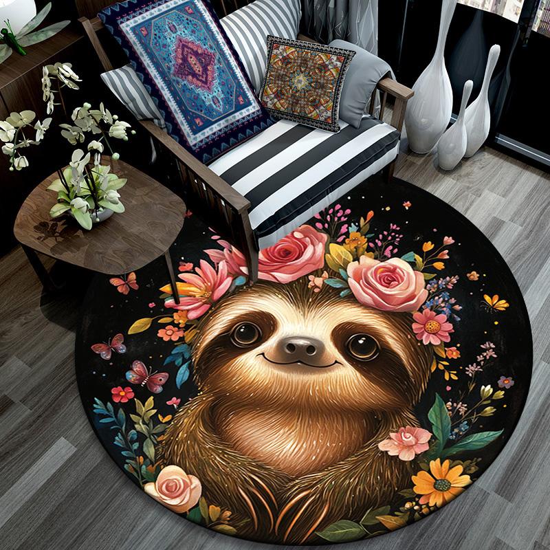 Sloth Round Area Rug,Carpet Rug for Living Room Bedroom Sofa Playroom Decor,Non-slip Floor Mat