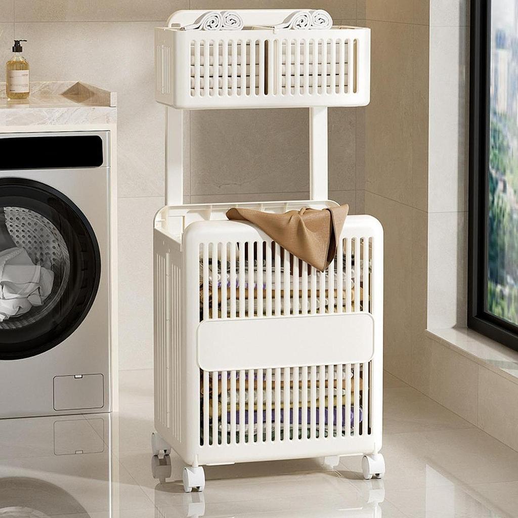Movable Laundry Cart Lightweight Storage Trolley for Bathroom Office Kitchen Separated Dirty Clothes Organizer Laundry Cart