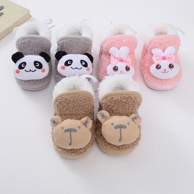 Chaussures pour bébé mignonnes en peluche avec motif panda et lapin, chaussures décoratives à semelles épaisses et souples
