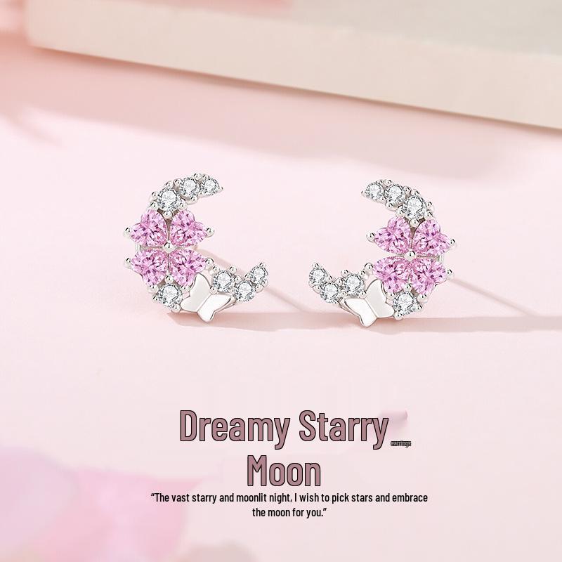 Tichya Dreamy Star & Moon Sterling Silver Necklace for Women - Summer Light Luxury with Sweet Flower & Butterfly Clavicle Chain. 999 Sterling Silver